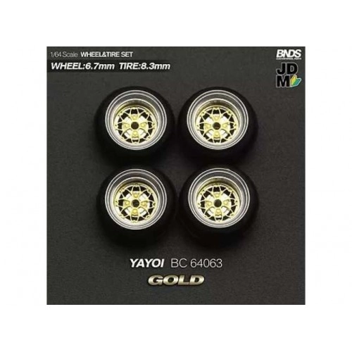 1:64 HAYASHI YAYOI (wheel: 6.7mm, tyre: 8.3mm) GOLD - Wheel & Tyre Set - 4 pcs 1:64