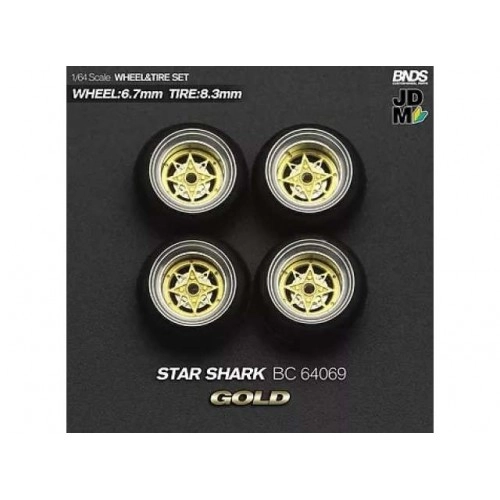 1:64 STAR SHARK (wheel: 6.7mm, tyre: 8.3mm) GOLD - Wheel & Tyre Set - 4 pcs 1:64