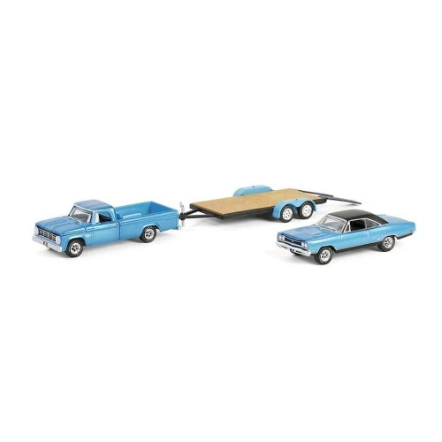 1969 Plymouth GTX with 1967 Dodge D-200 & Flatbed Trailer Solid Pack - Graveyard Carz (2012-Current TV Series) - Hollywood Hitch & Tow Series 13 1:64