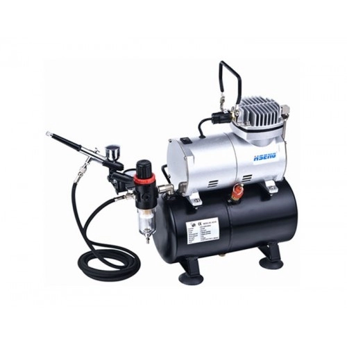 Airbrush Compressor Kit AS186K with 3 Litre Air Tank, Regulator, Air Hose & Gravity Fed Airbrush ÐÐµ