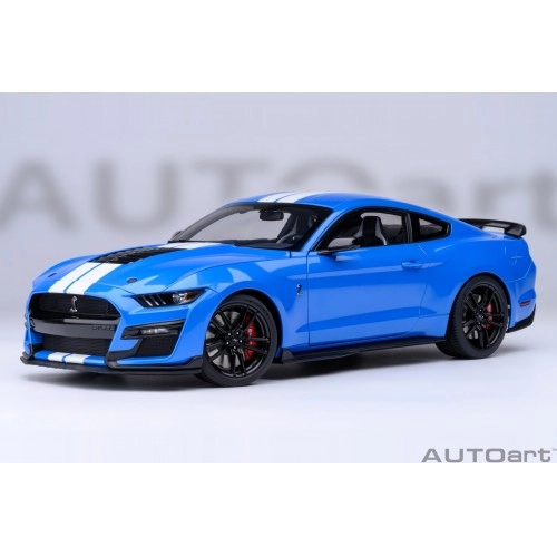 Ford Mustang Shelby GT500 Coupe 2023 (Grabber Blue) (composite model/full openings) white stripes 1:18