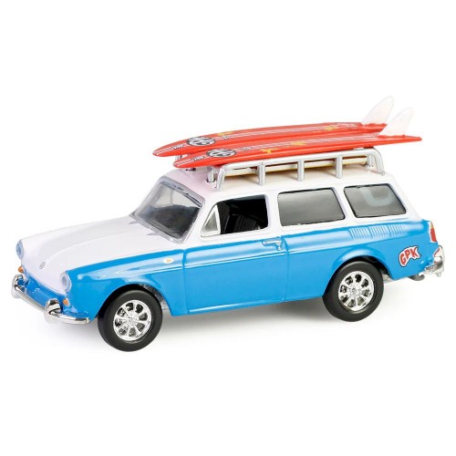 1961 Volkswagen Type 3 Squareback with Roof Rack and Surfboards Solid Pack - Waxed Zack - Garbage Pail Kids Series 7 1:64