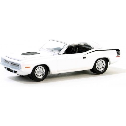 Macheta auto, 1970 Plymouth Hemi â€˜Cuda â€“ Alpine White Solid Pack - GreenLight Muscle Series 28 1:64