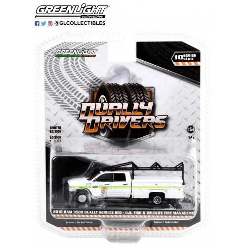 Macheta auto, Dually Drivers Series 10 - 2018 Ram 3500 Dually Service Bed - San Diego County Fire Department - U.S. Fish & Wildlife Fire Management Solid Pack 1:64