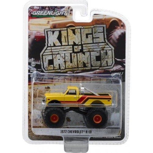 Macheta auto, 1972 Chevrolet K-10 Monster Truck - Yellow, Orange, Red and Brown Solid Pack - Kings of Crunch Series 1 1:64