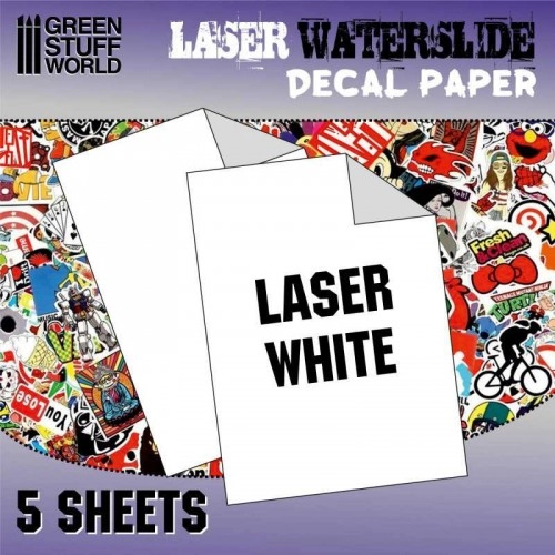 Waterslide Decal Laser White (5 sheets 210 x 270mm (A4)) - for laser printing A4 (210 x 297 mm)
