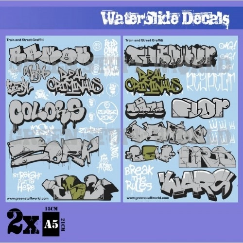 Waterslide Decals - Train and Graffiti Mix - Silver and Gold (2 per package, 148 x 210mm (A5)) ÐÐµ