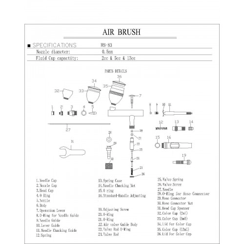 5 Nozzle (0.3 mm) for Dual-action Airbrush HS-83 ÐÐµ