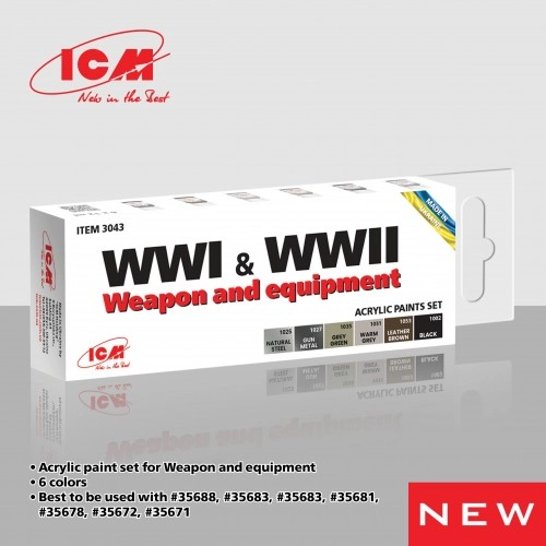 Acrylic paint set for WWI & WWII Weapon and equipment (6x 12ml) ÐÐµ