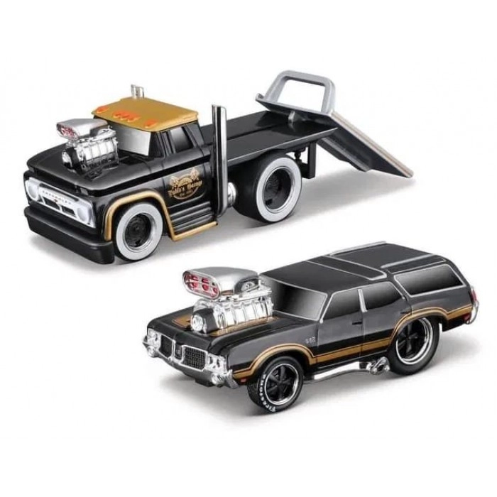 Chevrolet C-60 Flatbed Car Transporter 1966 With Oldsmobile Vista Cruiser Custom 1970 1:64 Chevrolet C-60 Flatbed Car Transporter 1966 With Oldsmobile Vista Cruiser Custom 1970 1:64