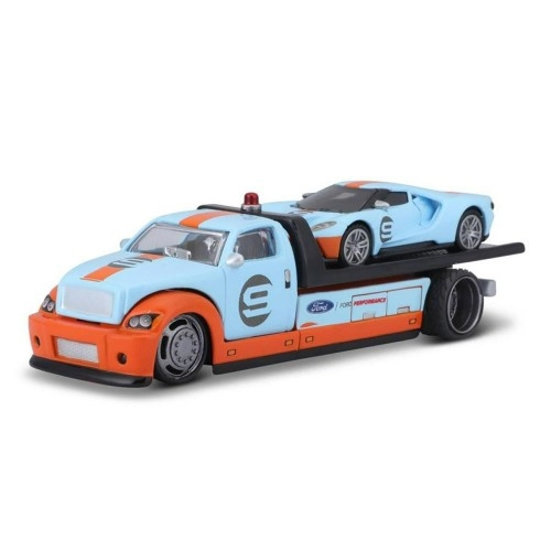 Ford USA Ramp Truck Wrecker With Ford GT #9 Heritage Edition 2019 - Orange/Light Blue 1:64