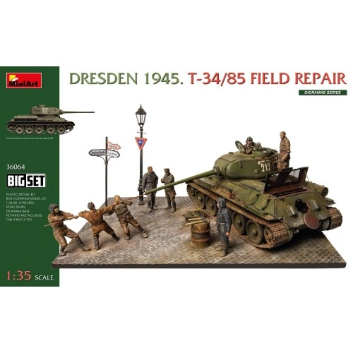 1:35 Dresden 1945. T-34/85 Field Repair - Big Set - 8 figures 1:35