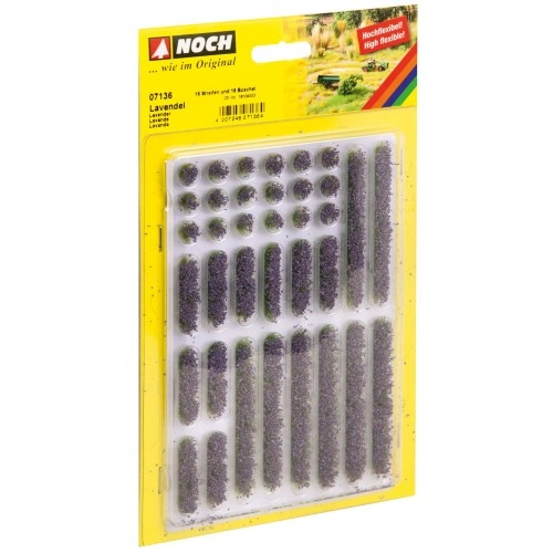 PROFI Grass Tufts and Strips "Lavender" tips refined with fine purple flock, 18 strips and 18 tufts, 6 mm H0 /1:87/