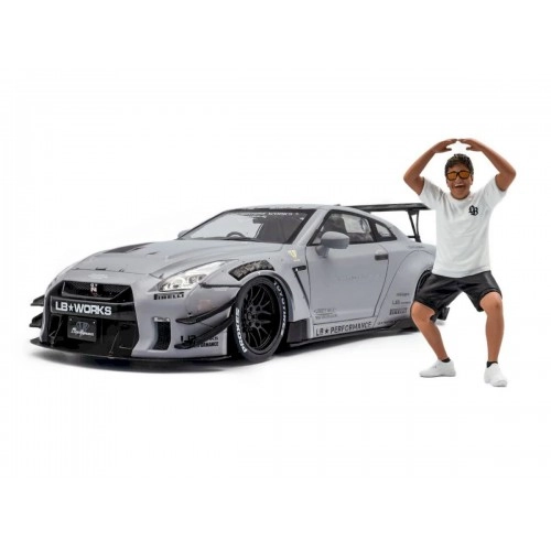 Nissan GT-R (R35) w/Liberty Walk Body Kit Type 2.0 with Kato San Figure, Grey, 2024 - L.E. 4000 pcs. 1:18